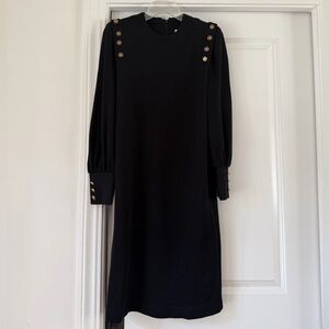 Black Long Sleeve Button-Accent Women's Dress